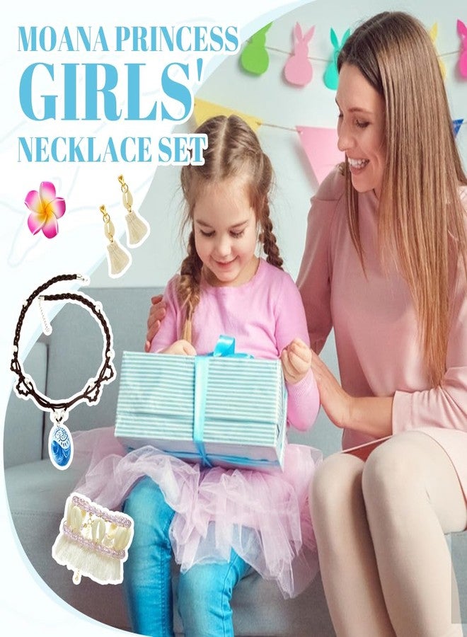 زيبويو طقم قلادة أميرة موانا من زيبويو® للبنات، طقم من 4 قطع مجوهرات شاطئية، خلخال من الصدف، قلادة، أقراط بشرابة من الصدف، ومشبك زهور، إكسسوارات زي تنكري لشخصية موانا - Image 4